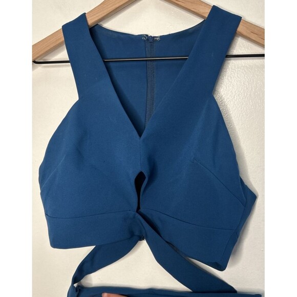 Fame & Partners Sleeveless Maxi Bridesmaid Dress Teal Blue Size 4 deep leg slit - Picture 9 of 9